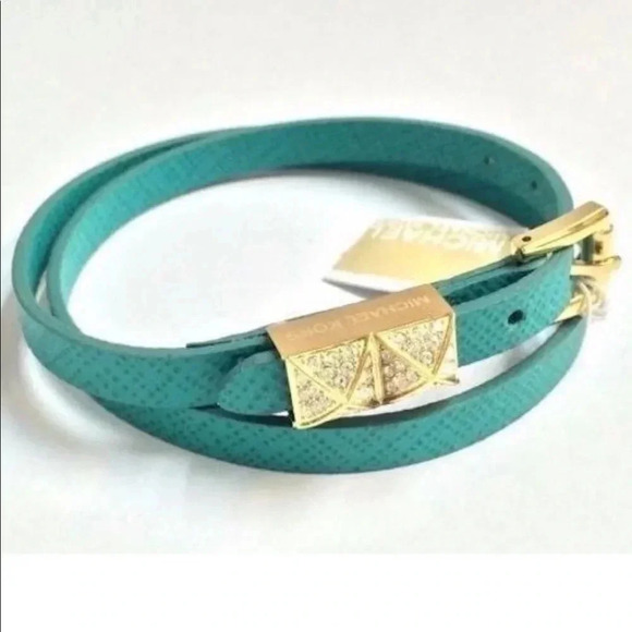 MICHAEL KORS MK NWT Saffiano Leather Double Wrap Pyramid Stud Bracelet - Picture 2 of 7